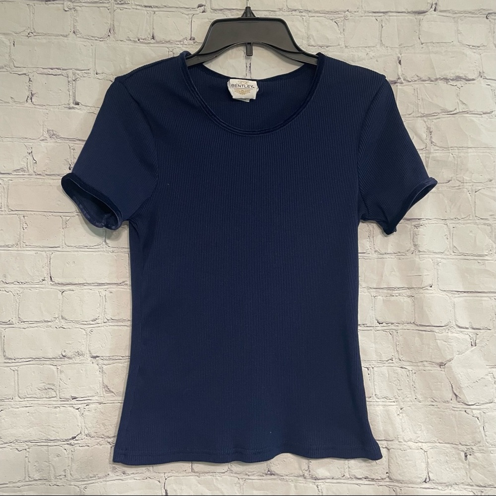 Navy Blue Blouse With Velvet Trim Medium